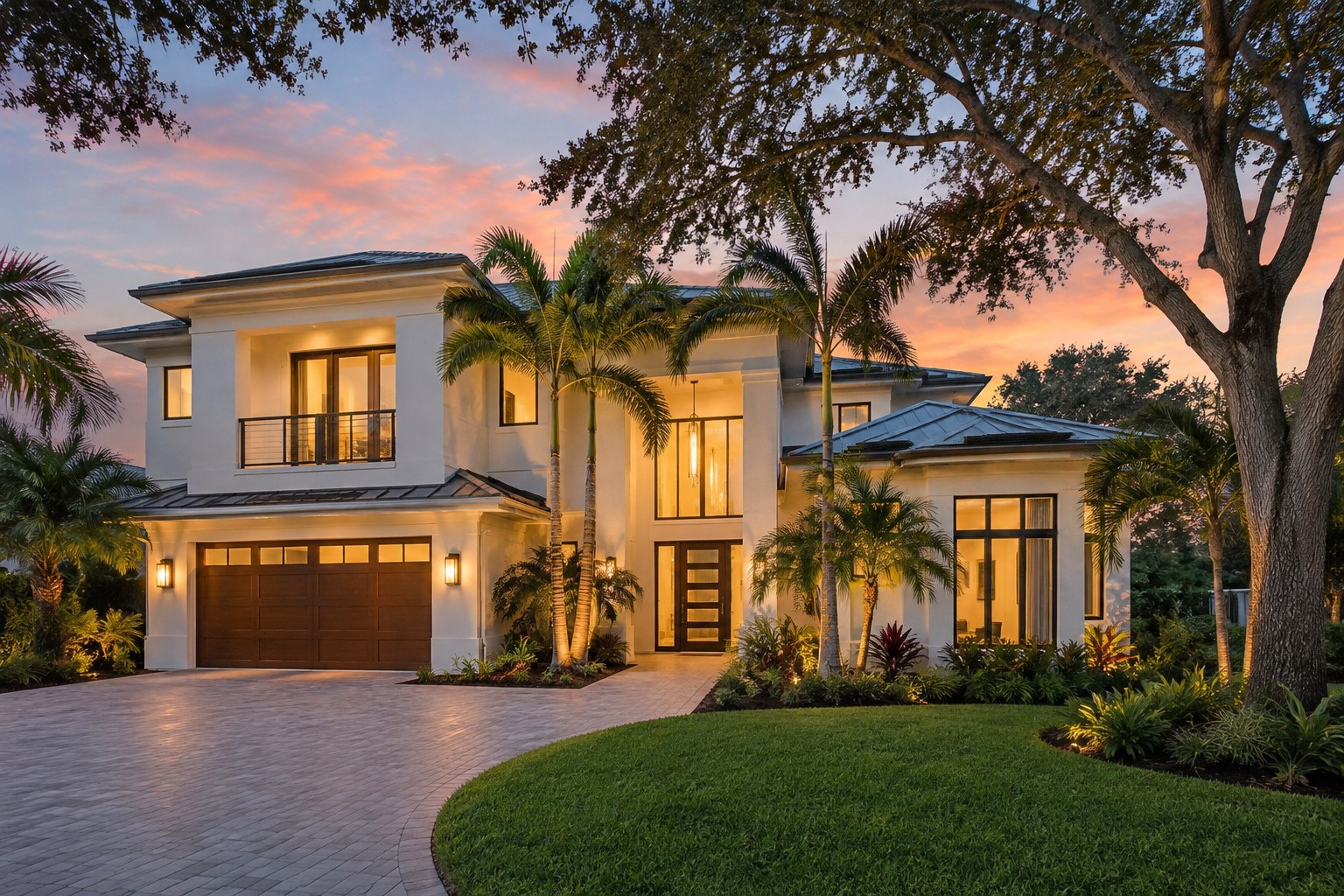 A Florida home at dusk, illustrative